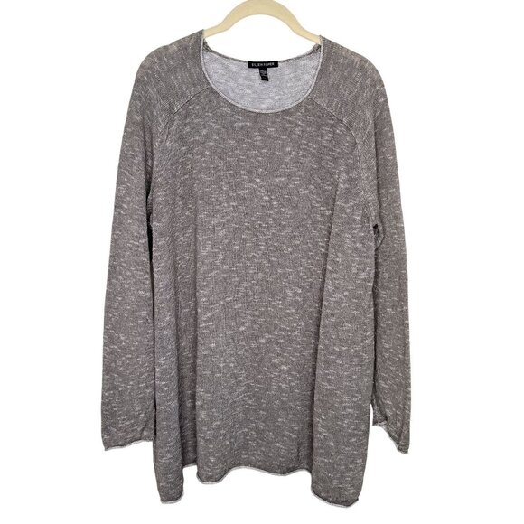 Eileen Fisher Marled Gray Knit Sweater, L - Picture 1 of 7
